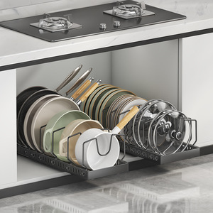 OuShouMei Étagère à casseroles télescopique en acier inoxydable, organisateur de placard de cuisine mural multifonctionnel - Product Image 2