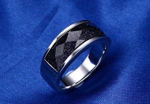 Anillo de Dedo de Acero Inoxidable Pulido de Alta Calidad con Piedra Azul Arena para Hombre, Estilo Boutique - Product Image 5