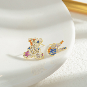 ED64277 Version coréenne Zircon Bear Boucles <span class=keywords><strong>d</strong></span>'oreilles pour femmes Tempérament assorti Une carte <span class=keywords><strong>Trois</strong></span> paires de boucles <span class=keywords><strong>d</strong></span>'oreilles - Product Image 4