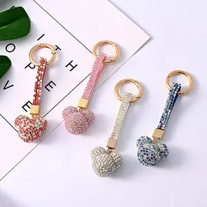 Luxury Crystal Diamond Mouse Key Chain with Wrist Strap Car Key Defend Keychain Accessories Backpack Decoration Keyrings Custom