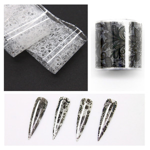 10-Roll Relief Lace Foil Nail Decals <b>Stickers</b> Black and White Small Floral Fragments Easy <b>Transfer</b> Floral Design for Nails - Product Image 3
