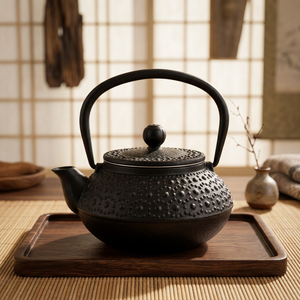 Tetera de metal estilo oriental con tapa y asa, diseño de hierro fundido negro - Product Image 5
