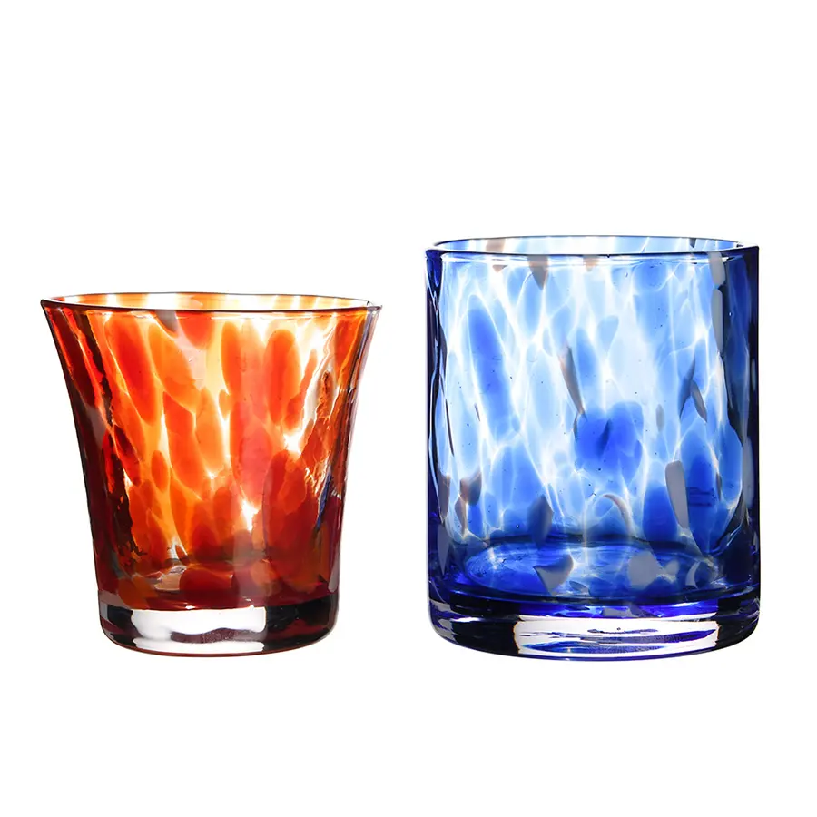 Castiçais de vidro galvanizado, castiçais único com estampa de leopardo, azul, recipiente extra de pontos vermelhos