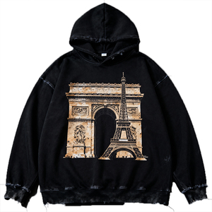 Mồ hôi áo sơ mi một capuche Pour hommes coton epais brode cổ điển delave quá khổ dạo phố giản dị - Product Image 2