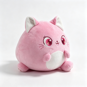 Customized Soft pink kitty <b>plush</b> with embroidered eye, Round pink <b>cat</b> <b>plush</b> with big star eyes, Chubby <b>cat</b> <b>plush</b> with white bell - Product Image 5