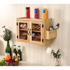 Boîte à pain double couche en bambou et bois Xingzhu avec porte en verre 41,3 cm, support de rangement de cuisine pour couteaux, fourchettes et ustensiles - Product Image 5