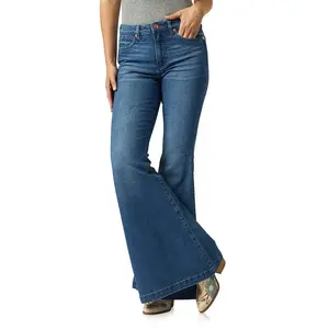 2023 OEM moda negro Delgado pierna ancha pantalones de mezclilla lavado Denim Flare pantalones mujeres cintura alta Bell Bottoms Jeans ODM - Product Image 4