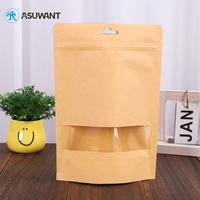 Sac d'emballage en papier Kraft de qualité alimentaire, unités, avec fermeture à glissière, avec fenêtre transparente