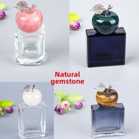 Bouchon de flacon de parfum en cristal d'améthyste naturelle brute, forme ronde, avec flacon d'aromathérapie en verre format voyage