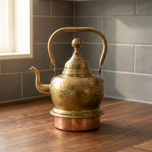 Vintage Brass Tea <b>Kettle</b> With Lid Metal Handle Water Pot Decorative Kitchenware - Product Image 4