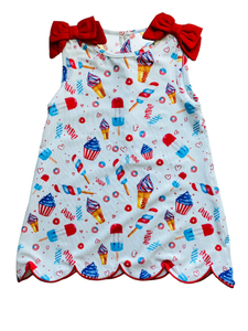 Conjunto de Verano Informal Personalizado con Estampado de Helado del 4 de Julio, Camiseta de Algodón y Spandex para Niñas, Pantalones Cortos con Borde Festoneado, Vestido Infantil - Product Image 4