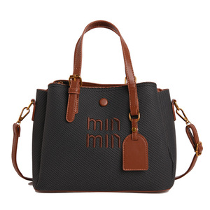 Luxury Designer Inspired Canvas Leather Trim Bucket <b>Tote</b> <b>Bag</b> Women With Embroidery Lettering - Product Image 6