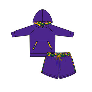 Pre-ordenar Conjunto de Ropa Casual para Bebés Niños con Estampado de Camuflaje de Mardi Gras, Sudadera con Capucha y Pantalones Cortos, Algodón y Spandex - Product Image 4