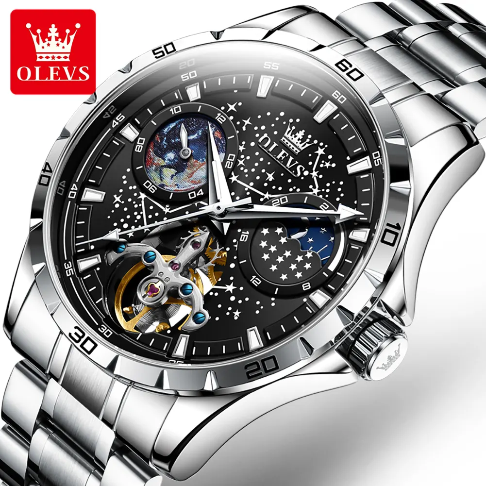 OLEVS 6689 OEM Custom Logo Edelstahl Wasserdicht wasserdicht Sport Luxus automatische mechanische Uhr wach für den Menschen