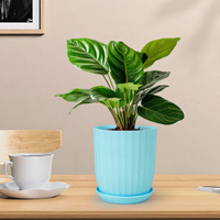Pots de fleurs en plastique rayés avec drainage et soucoupe, pots décoratifs nordiques pour plantes d'intérieur et d'extérieur