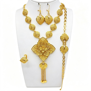 24K Vergoldetes Dubai Brautschmuck-<span class=keywords><strong>Set</strong></span> Schweres Filigran-Halsketten-Ohrringe-<span class=keywords><strong>Set</strong></span> für Nahost und Afrika Luxuriöse Hochzeits-Accessoires für Damen - Product Image 1