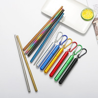 Pailles à boire réutilisables pliables en acier inoxydable arc-en-ciel, télescopiques, en métal, avec étui en aluminium, accessoires de bar écologiques