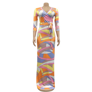 Mujeres Boho Chevron rayas Floral impreso verano 3/4 manga tanque largo Maxi vestido de fiesta moda Chic <span class=keywords><strong>Curvy</strong></span> <span class=keywords><strong>trajes</strong></span> elegantes - Product Image 4