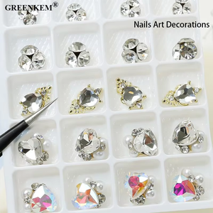 พลอยเทียมทรงผสมรูปทรงกริด20เม็ด3D ติดเล็บหรูหรามีเพชรความรักรูปผีเสื้อสำหรับตกแต่งเล็บที่มีเสน่ห์ - Product Image 5