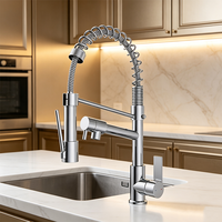 Robinet de cuisine moderne multifonctionnel flexible à ressort, extractible, en acier inoxydable, monocommande, avec cartouche céramique, pour montage sur plan.