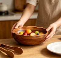 Bol à soupe en bois massif, bol décoratif pour fruits, bol à pâte en bois, bol en bois poli, bol décoratif, saladier naturel