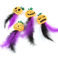 Jouet à mâcher en peluche pour chat, tête de citrouille de dessin animé, avec plumes et couineur, pour Halloween