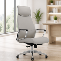 Chaise de bureau exécutive moderne en cuir PU, design ergonomique, appui-tête réglable en hauteur, pieds en alliage d'aluminium, pivotante, pour bureau à domicile