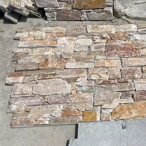 Revêtement mural en pierre naturelle de quartzite roux, pierre de culture moderne avec support en ciment pour fixation par <span class=keywords><strong>crochets</strong></span> - Product Image 1