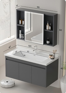 Modern Minimalist Honeycomb Aluminum Alloy Bathroom Vanity with Smart <b>Mirror</b> Integrated Ceramic Basin for <b>Small</b> Hotel Bathroom - Product Image 5