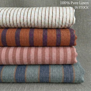 Tela de Lino 100% Tejida, Certificada OEKO-TEX 100, Agradable al Tacto, con Rayas, Teñida con Hilo, Lavada, Orgánica, para Prendas de Vestir - Product Image 1