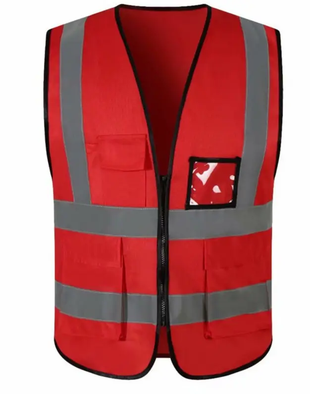 Chaleco reflectante de seguridad con cremallera, talla L, bolsillos, rojo, 120GSM