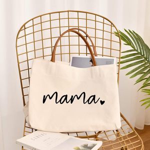 Katoenen Handvat Ziekenhuis Winkelen Strand Reizen Met Letter Logo Patroon Draagtas Aanpasbare Canvas Mama Tas