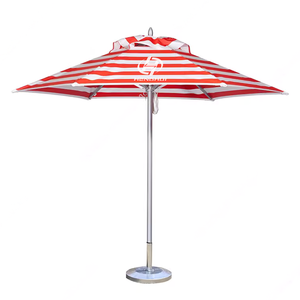 Sombrilla de Patio y Jardín, Sombrilla de Playa Impermeable, Protección Solar Anti-UV, Poste Central, Borde Festoneado a Rayas - Product Image 4
