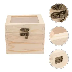 Caixa de presente de madeira de pinha macia, caixa de madeira com tampa acrílica transparente personalizada caixa de presente de madeira