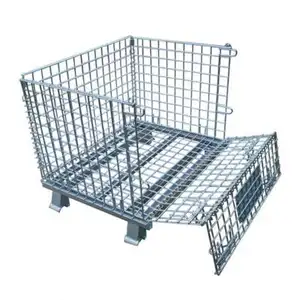 Collapsible storage folding stacked warehouse heavy duty steel metal wire mesh pallet stillage cage