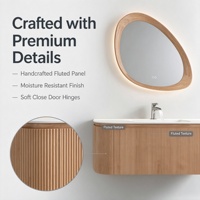 Meuble de salle de bain mural moderne en bois avec vasque en céramique, miroir intelligent, égouttoir en cuivre, résistant à l'eau, et éclairage LED