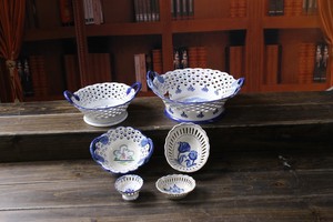 Grès du nord-bleu et blanc, en céramique, style européen, desserts bleu, trous ouverts, assiette pour fruits, collations, bonbons, décoration de la maison - Product Image 3