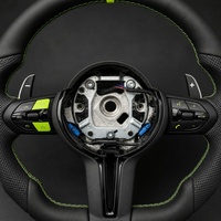 Volant sport à fond plat avec surpiqûres vert lime personnalisées pour BMW F48 F10 F15 F36, en cuir perforé et avec palettes de changement de vitesse
