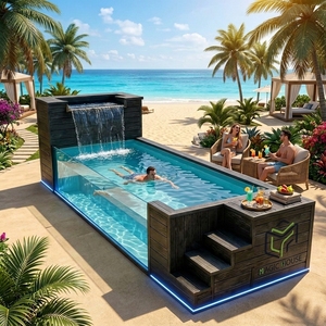Grande <span class=keywords><strong>piscine</strong></span> hors sol en verre, bois et acrylique, avec fenêtre en verre, pour jardin extérieur, spa en fibre de verre - Product Image 1
