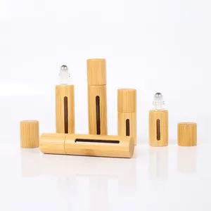 Botella de aceite esencial de bambú con cuentas, gotero de vidrio plano y aplicador de rodillo para mascarilla, para envasado de productos capilares y cremas faciales. Pedido mínimo 100 unidades. - Product Image 3