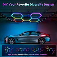 Lampes de garage hexagonales RGB avec synchronisation musicale, modes de gradation et de vitesse, éclairage de plafond en nid d'abeille DIY pour salle de jeux et atelier