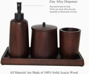 Ensemble <span class=keywords><strong>de</strong></span> salle <span class=keywords><strong>de</strong></span> bain 4 pièces en bois d'acacia massif avec plateau, distributeur <span class=keywords><strong>de</strong></span> savon, tasse à brosse à dents, pot en coton, vanité en bois pour <span class=keywords><strong>évier</strong></span> Marron - Product Image 3