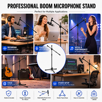Support de microphone réglable avec base ronde, support de microphone de sol robuste pour le chant, la scène et le studio