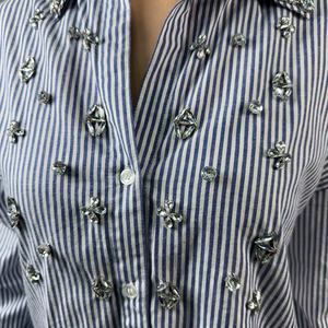 Hauts personnalisés pour femmes en coton brodé à col en V, décontractés, avec manches bouffantes - Product Image 5