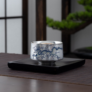 Tasse Maîtresse en Céramique Puyu Plaquée Argent Motif Dragon, Ensemble de Thé Kung Fu en Porcelaine, Coffret Cadeau Personnel - Product Image 3