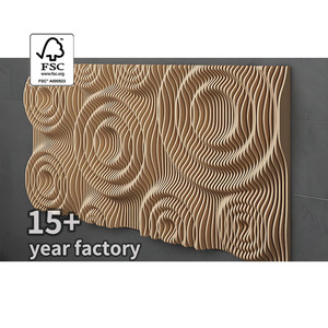 Pannello Acustico in Legno Massello con Incisione a Onde 3D Certificato FSC, Decorazione Murale Moderna Personalizzata per Hotel e Commercio - Product Image 1