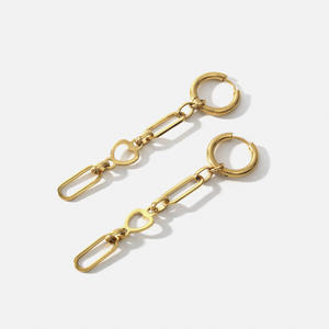 Pendientes colgantes de acero inoxidable chapados en oro para mujer Diseño de enlace de encanto de corazón hueco circular - Product Image 5