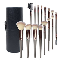 Ensemble de pinceaux de maquillage couleur café, 15 pièces, poils en fibres synthétiques douces, manche en plastique, Kit de pinceaux cosmétiques professionnels