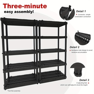 Étagère de rangement en plastique à 5 niveaux de 1840 mm, unité d'étagérage de moyenne capacité, rayonnage en plastique pour <span class=keywords><strong>garage</strong></span> - Product Image 6
