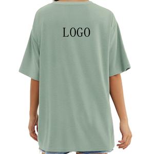 Camiseta de hombros caídos personalizada para mujer, estilo urbano, de algodón, color liso, larga, holgada y oversize - Product Image 4